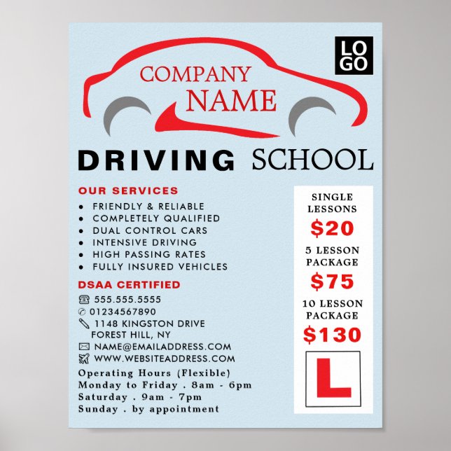 Affiche Logo de voiture rouge, école de conduite, instruct (Devant)