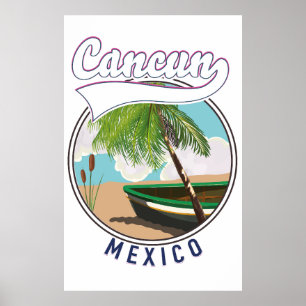 Affiche logo de voyage de plage de Cancun au Mexique