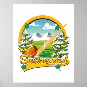 Affiche logo de voyage rétro alphorn Suisse