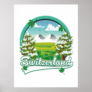 Affiche Logo de voyage rétro en Suisse