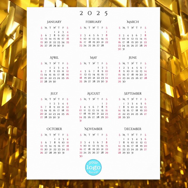 Affiche Logo d'entreprise personnalisé Calendrier 2025 (Personalized Company Business Logo 2025 Calendar Poster)