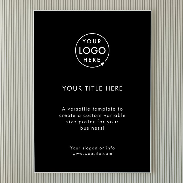 Affiche Logo d'entreprise | Promotion simple et moderne en (Sleek black company branded poster print signage for business promotion & marketing.)