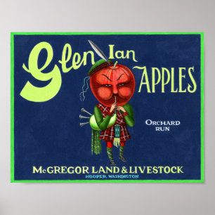 Affiche Logo des pommes Glen Ian Vintage, Hooper, Washingt