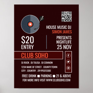 Affiche Logo du lecteur de disques, publicité DJ professio