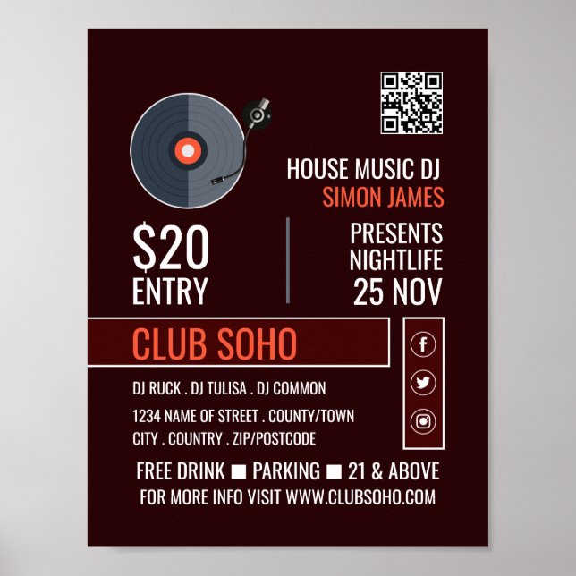 Affiche Logo du lecteur de disques, publicité DJ professio (Devant)