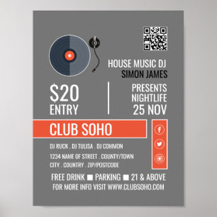 Affiche Logo du lecteur de disques, publicité DJ professio