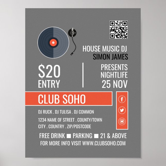 Affiche Logo du lecteur de disques, publicité DJ professio (Devant)