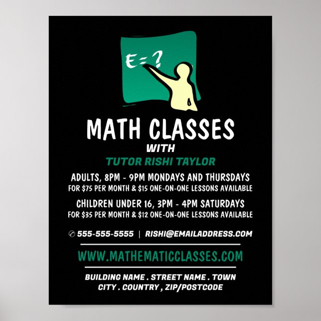 Affiche Logo Mathématique, Classes Mathématiques Publicité (Devant)