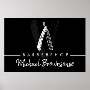 Affiche Logo minimal noir et blanc pour le rasoir de barbi