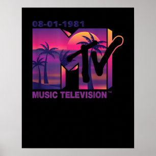 Affiche Logo MTV avec Palmiers pourpres au coucher du sole