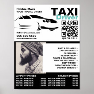 Affiche Logo, photo, chauffeur de taxi, Tarifs