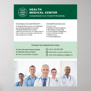 Affiche Logo Photo QR Clinique de santé Médecin Vert
