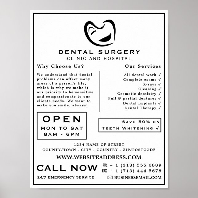 Affiche Logo pour dents noir et blanc Dentistère, Advert p (Devant)