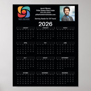 Affiche Logo professionnel personnalisé Black 2026 Calendr