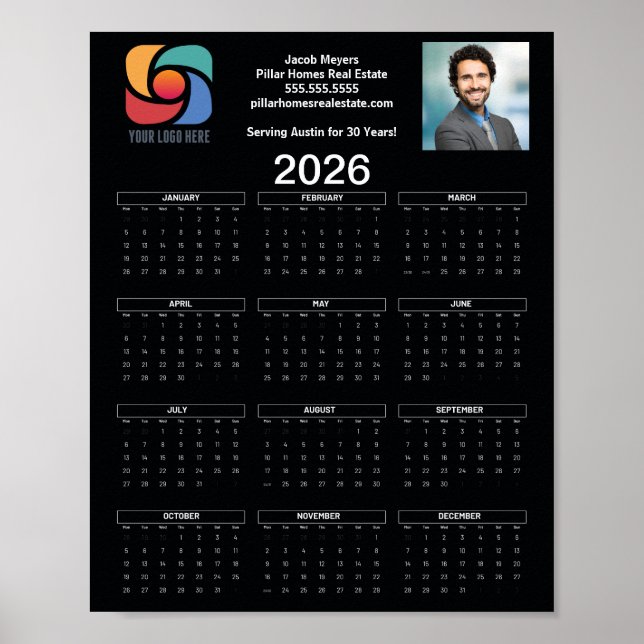 Affiche Logo professionnel personnalisé Black 2026 Calendr (Devant)