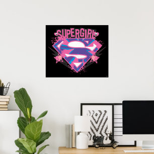 Affiche Logo Supergirl grunge rose et violet