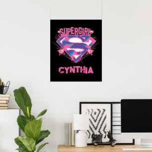 Affiche Logo Supergirl grunge rose et violet