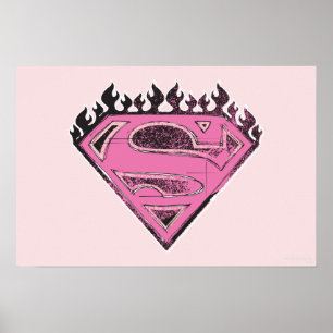 Affiche Logo Supergirl rose avec flammes