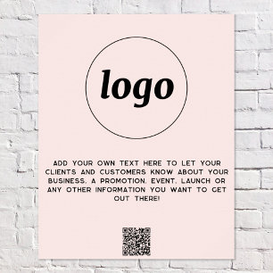 Affiche Logo Texte QR Code promotionnel Business Blush Pin
