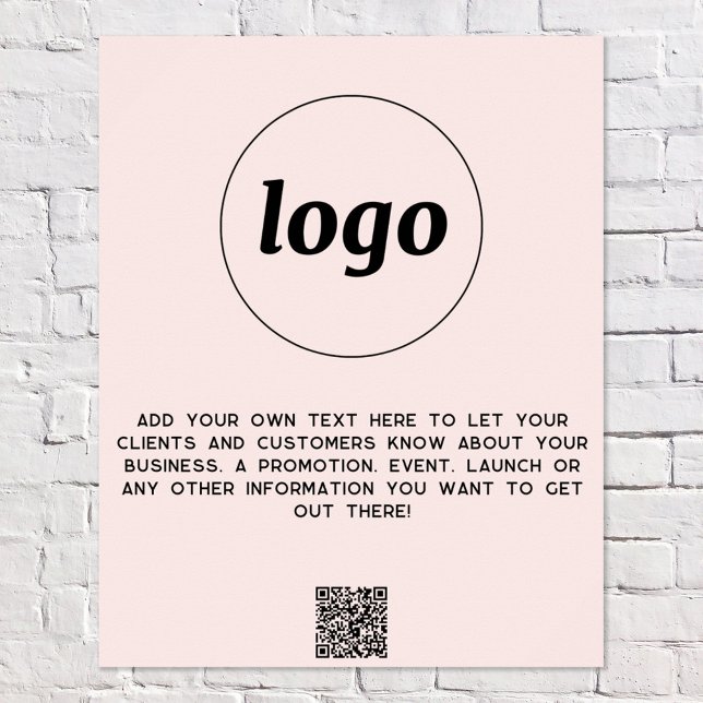 Affiche Logo Texte QR Code promotionnel Business Blush Pin (Logo with custom text and QR code blush pink business promotional poster)