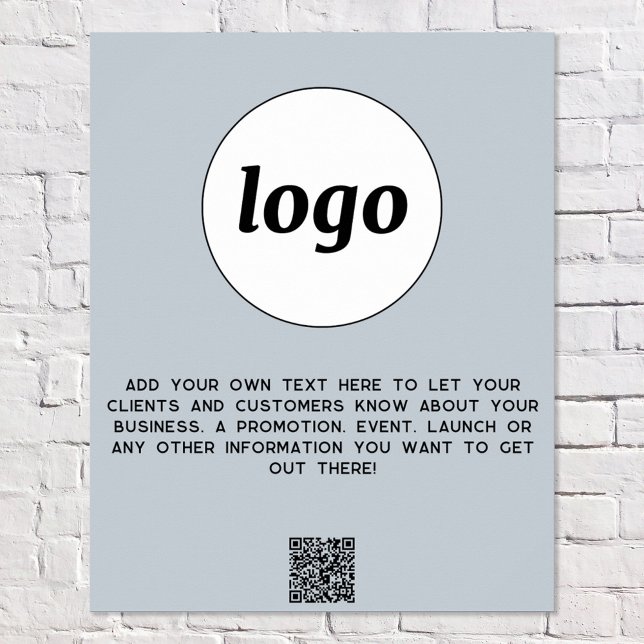 Affiche Logo Texte QR Code promotionnel Business Powder Bl (Logo QR code and custom text professional business promotional poster)
