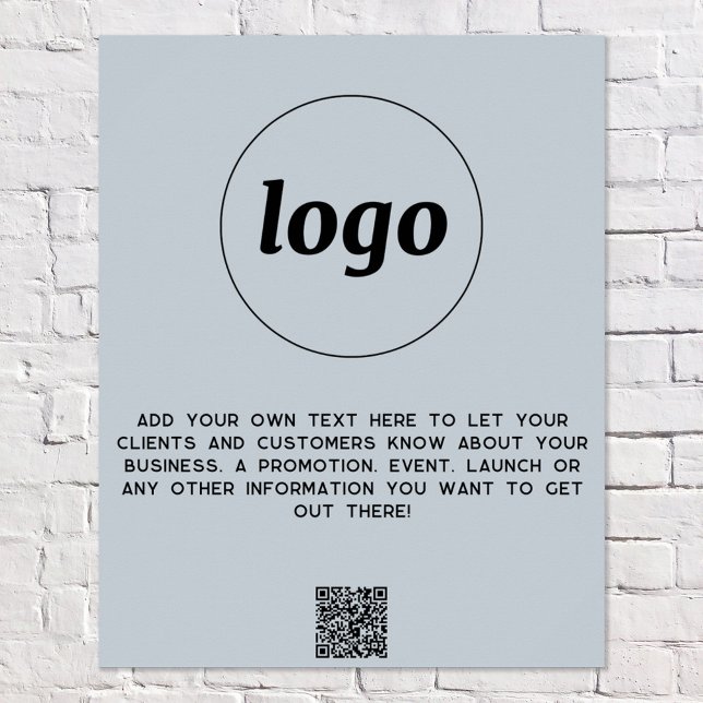 Affiche Logo Texte QR Code promotionnel Business Powder Bl (Logo with custom text and QR code promotional business light dusty pastel powder blue poster flyer)