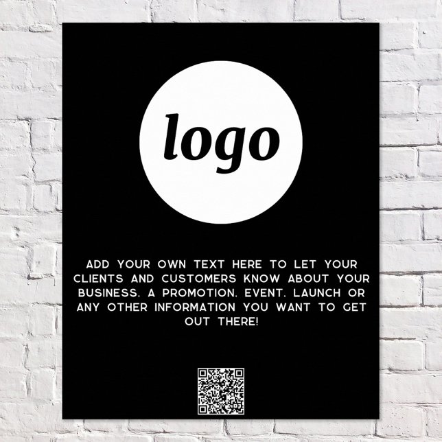 Affiche Logo Texte QR Code promotionnel Entreprise Noir (Logo with custom text and QR code business promotional poster)