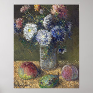 Affiche Loiseau - Nature morte, Bouquet de fleurs et fruit