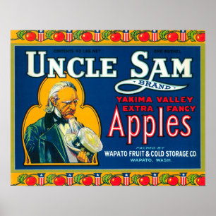 Affiche L'Oncle Sam Apple marquent (bleu) - Wapato, WA