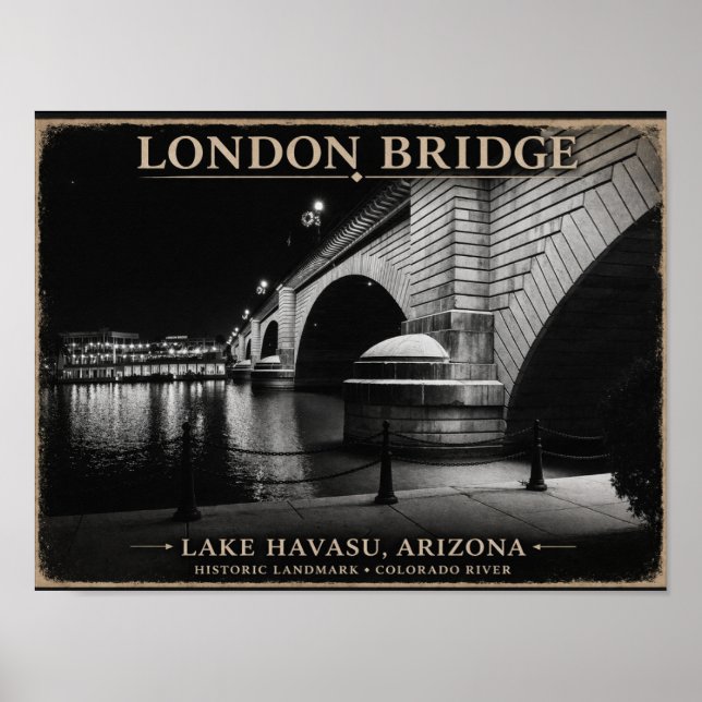 Affiche London Bridge Nuit Noir et Blanc (Devant)