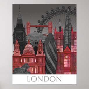 Affiche London Elevages by Night - Rouge