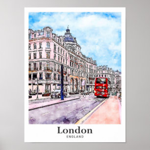 Affiche London England Art Travel Aquarelle main tirée
