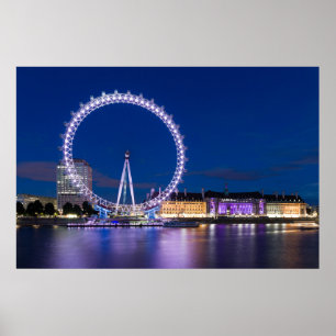 Affiche London Eye et City Hall de nuit