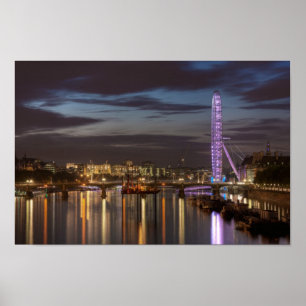 Affiche London Eye et River Thames la nuit