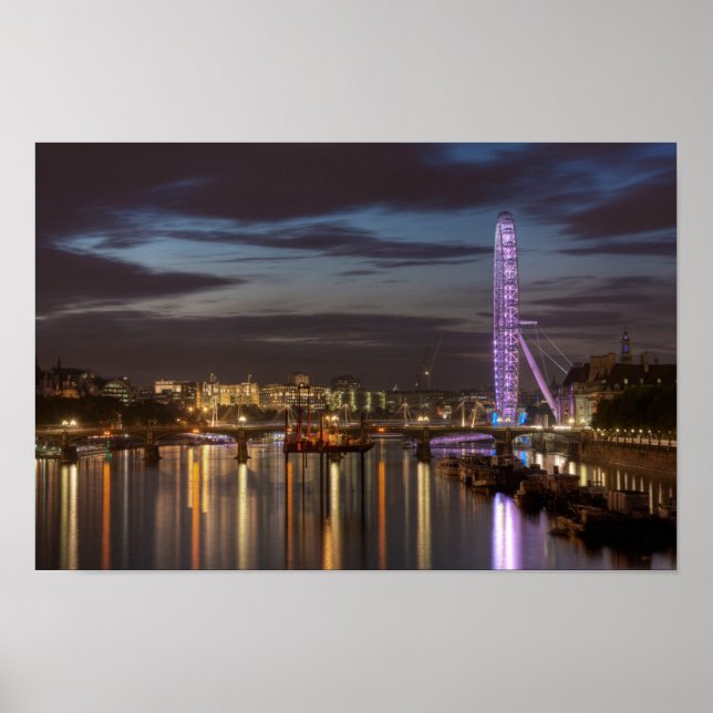 Affiche London Eye et River Thames la nuit (Devant)