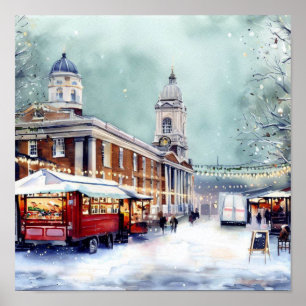 Affiche London-Greenwich Market in the Snow (C), Aquarelle