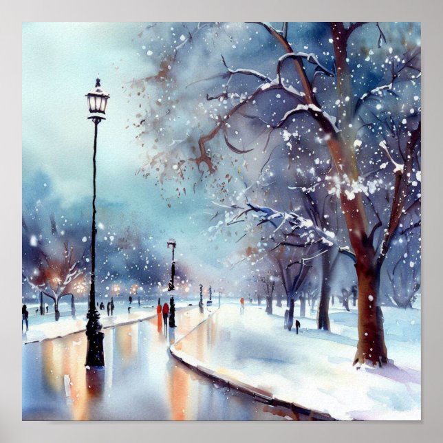 Affiche London-Hyde Park en hiver (A), aquarelle (Devant)