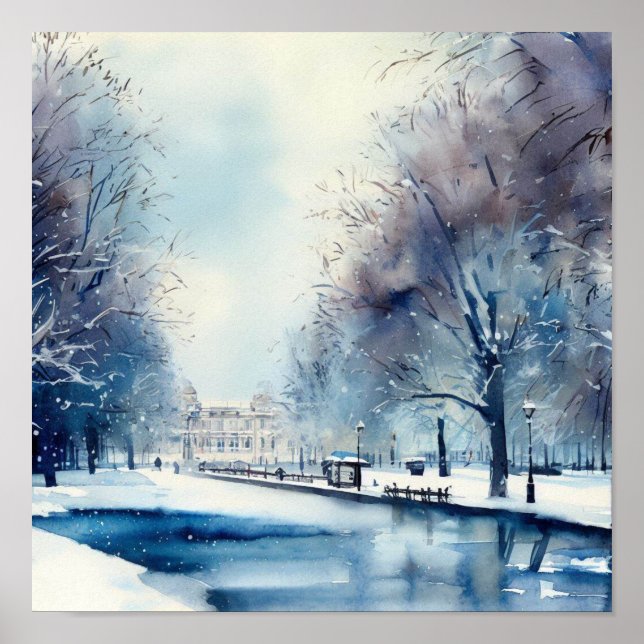 Affiche London-Hyde Park en hiver (B), aquarelle (Devant)