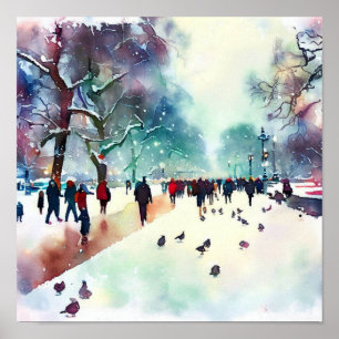 Affiche London-Hyde Park en hiver (D), aquarelle