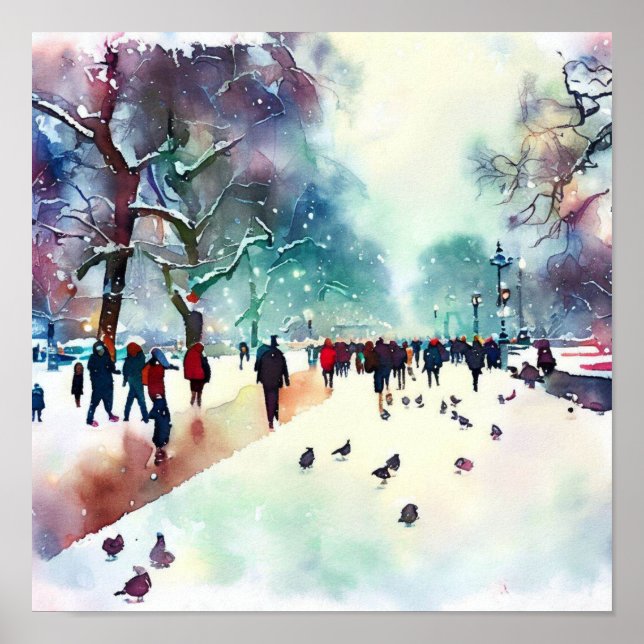 Affiche London-Hyde Park en hiver (D), aquarelle (Devant)