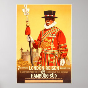Affiche LONDON REISEN HAMBURG SUD Vintage voyage à vapeur