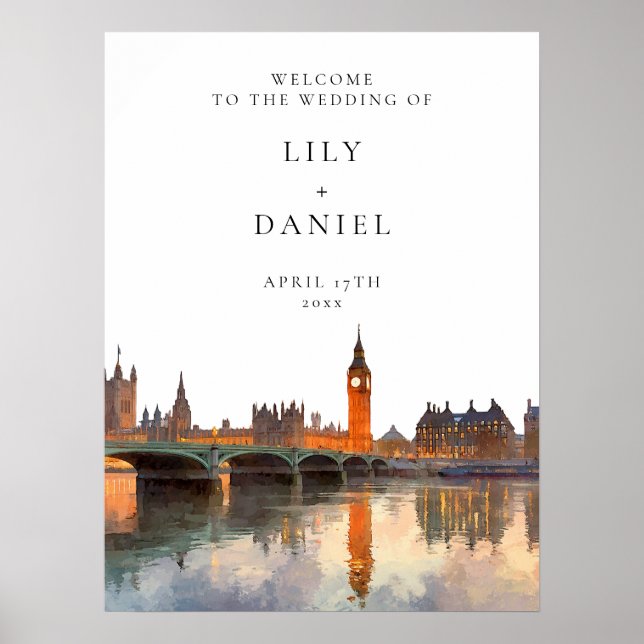 Affiche London Skyline Wedding Welcome Sign (Devant)