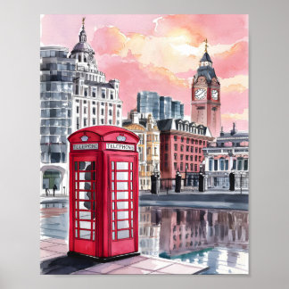 Affiche London Telephone Booth Watercolor