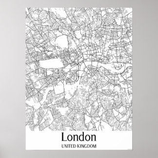 Affiche London United Kingdom Black & White City Map
