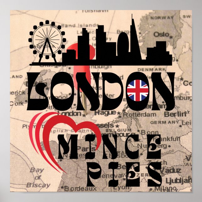 Affiche Londres aime Mince Pies Cityscape (Devant)