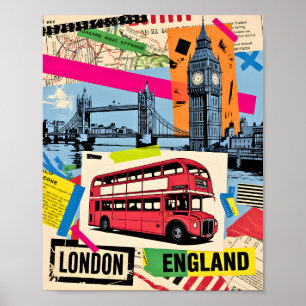 Affiche Londres Angleterre Art Pop Rétro Bus Voyage Vintag