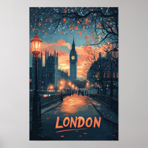 Affiche Londres Angleterre Art Vintage Illustration Voyage