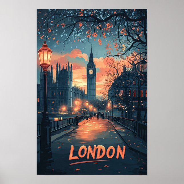 Affiche Londres Angleterre Art Vintage Illustration Voyage (Devant)