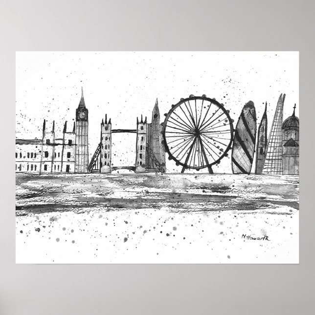 Affiche Londres Angleterre Destination Skyline Skyline Vin (Devant)