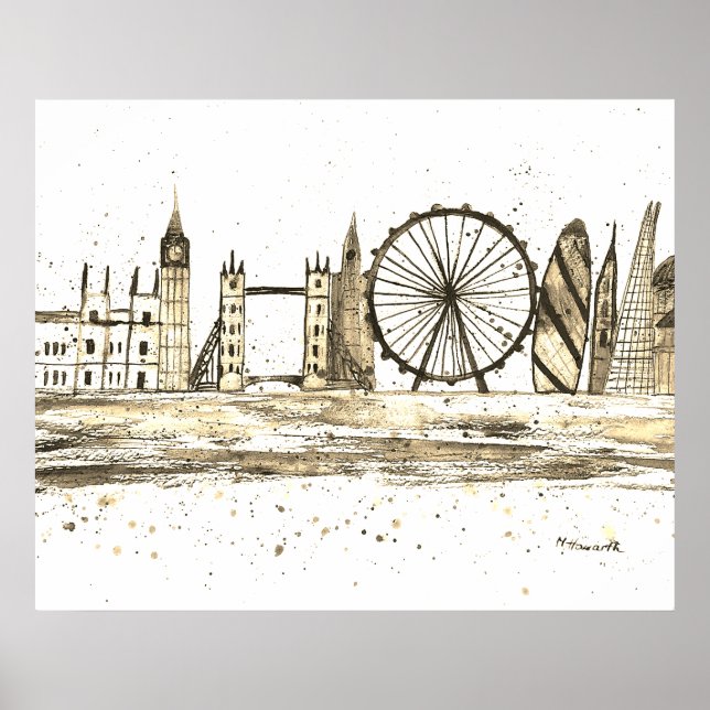 Affiche Londres Angleterre Destination Skyline Skyline Vin (Devant)